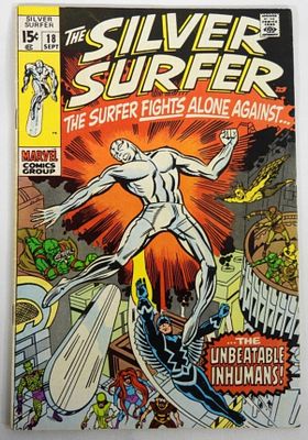 1970 SILVER SURFER #18 MARVEL COMICS. FIRST BATTLE OF THE SILVER SURFER VF THE INHUMANS - XF
