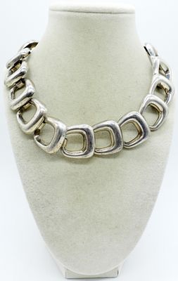 MEXICO TAXCO STERLING NECKLACE. VINTAGE MEXICO STERLING TAXCO 18" CHUNKY NECKLACE. MARKED "TL-02 