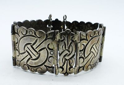 VINTAGE STERLING TAXCO BRACELET, STAMPED "TAXCO 980". HIGHER SILVER CONTENT THAN STERLING! 6.5" 