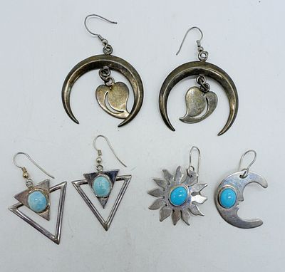 (3) VTG 925 EARRINGS - TURQ & LARIMAR. THREE PAIR OF PIERCED STERLING EARRINGS. TURQUOISE & 