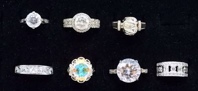 (7) STERLING BRIDAL STYLE RINGS. SEVEN STERLING BRIDAL STYLE RINGS. SIZES 4.5 - 9 (26.2 DWT)