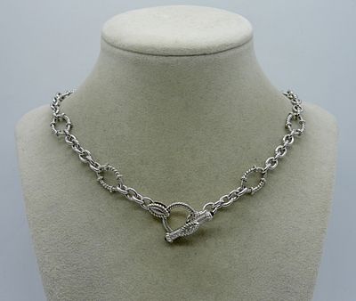 STERLING CZ TOGGLE CLASP NECKLACE. 18" STERLING CZ NECKLACE. (24 DWT)