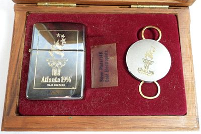 SEALED 100 ATLANTA 1996 ZIPPO & KEY RING. 1995 ZIPPO, SILVER PLATE/14K GOLD ELECTROPLATE, WITH