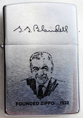 UNFIRED G.G. BLAISDELL FOUNDER ZIPPO. UNFIRED, 1991, IN A VELET ZIPPO CASE, FRONT ETCHED WITH