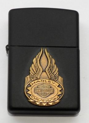 1997 UNFIRED HARLEY DAVIDSON ZIPPO. IN ITS HARLEY DAVIDSON WINGS, BOX, MATTE BLACK
