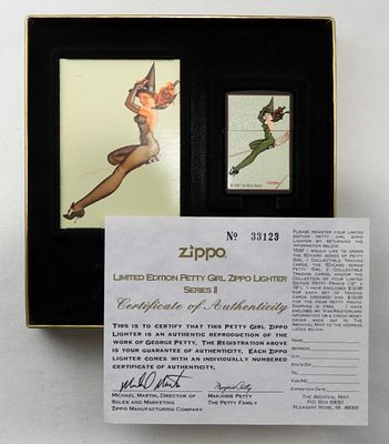 2000 UNFRIED PETTY GIRL ZIPPO. WITCH, UNFIRED, 2000, WITH TRADING CARD IN ZIPPO BOX