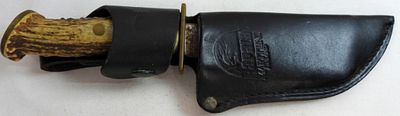 VINTAGE J MARTTINI FINDLAND FISH FILLET. VG 6" FISH FILLET WITH LEATHER SHEATH