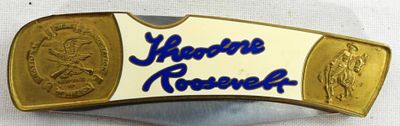 THEODORE ROOSEVELT KNIFE. VG "THE RIGHT OF THE PEOPLE TO KEEP AND BEAR ARMS, SHALL NOT BE INFRINGED."