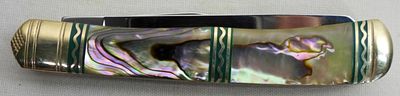 SILVER SELECT POCKET KNIFE. NEW IN BOX SILVER SELECT CUSTOM CHANNEL INLAY ABALONE HANDLE