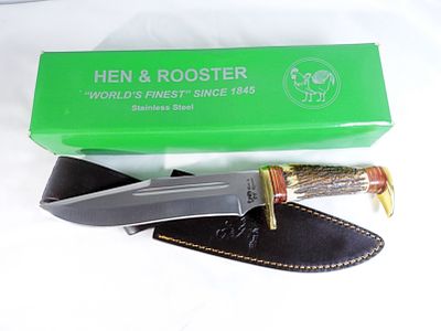 HEN & ROOSTER HR-185 FIXED HANDLE. NEW IN BOX HEN & ROOSTER FIXED HANDLE STAG HANDLE KNIFE WITH