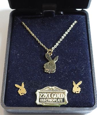 Necklace and Matching Earrings. Like New in the box 22k gold electroplate Playboy bunnies