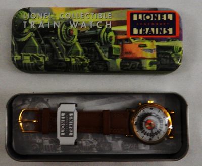 Lionel Legendary Trains Watch In Tin Case. Still in its tin case. Genuine Leather Linning. 
