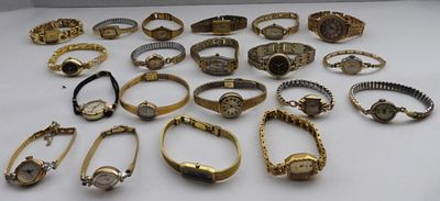 (20) Gold-Tone Ladies Watches. Watches are not verified, authenticated, or tested in running 