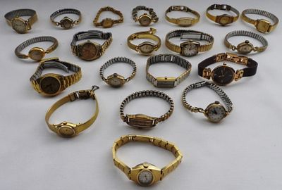 (20) Gold-Tone Ladies Watches. Watches are not verified, authenticated, or tested in running 