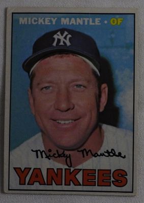 Mickey Mantle 1967 TOPPS Baseball Card. TOPPS #150, Mickey Mantle 1967, top left corner has 