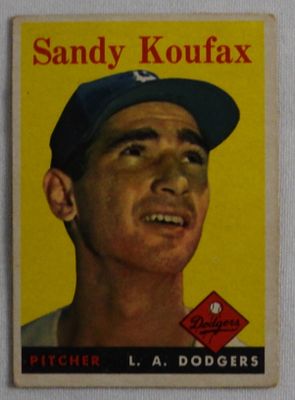Sandy Koufax 1958 TOPPS Baseball Card. TOPPS #187, Sandy Koufax, crease in upper left corner, g-vg