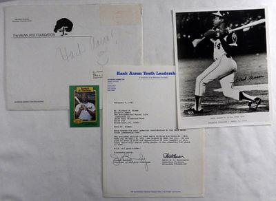 Hank Aaron Signed Photograph With Letter. Hank Aaron's 715th Home Rum April 1974 signed photo 