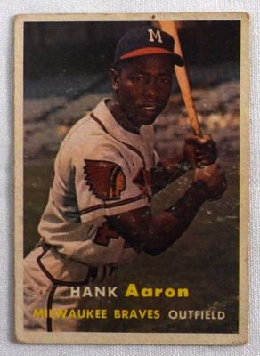 1957 Hank Aaron TOPPS Baseball Card. TOPPS #20, small hole on top, g