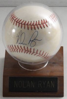 Nolan Ryan Autographed Baseball In Stand. NO COA