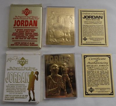Two 23 KT Gold Michael Jordan Cards. In boxes with Unverified COA
