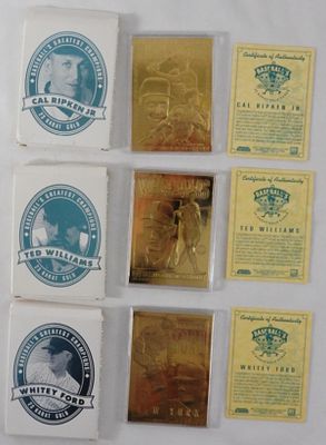 Three 23kt Gold Cards. Cal Ripken Jr., 1996; Ted Williams, 1996; Whitey Ford, 1997. In the 
