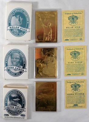Three 23kt Gold Cards. Harmon Killebrew 1998, Hank Aaron 1998, and Nolan Ryan. 1996. In the 