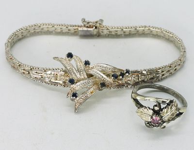 Italian 925 Sapphire Spray Mesh Bracelet +. Italian sterling & sapphire spray mesh bracelet 