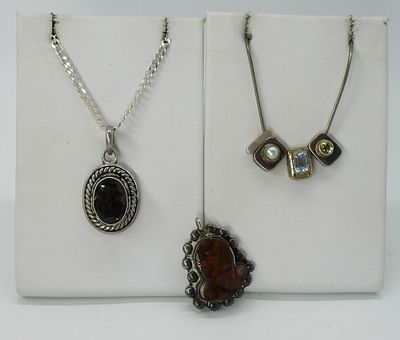 Fire Agate & Garnet 925 Necklaces. Gorgeous fire agate pendant, 1". Garnet pendant 1.5" on a 26" 