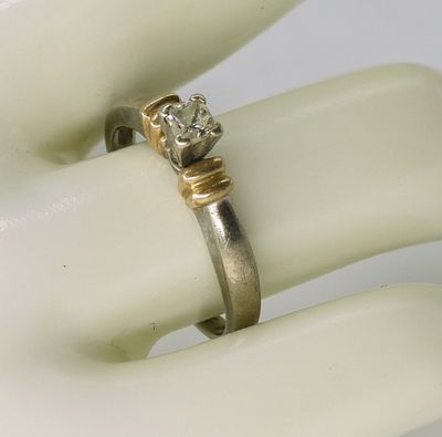 Diamond Solitaire 925 14k Engagement Ring. Sterling ring with 10k yellow gold overlay on 