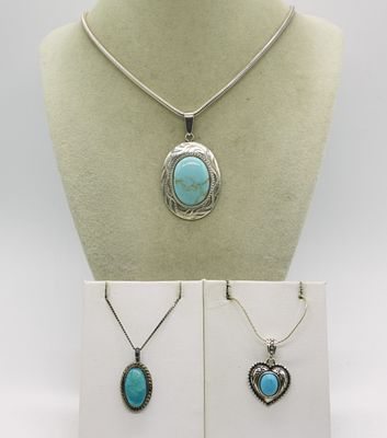 Plata & Other 925 Turquoise Necklaces. Plata sterling turquoise oval shaped pendant, 2" long on 