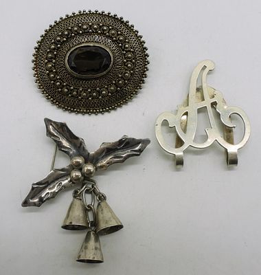 Taxco Holly berry Pin & More Sterling. Taxco Holly Berry Brooch, 2" long. Smokey Quartz 