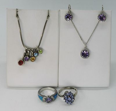 Beautiful Amethyst 925 Set & More. Matching 925 Amethyst necklace & pierced earrings, 18". Two 