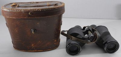 U.S. Army Binoculars With Case. U.S. Army M-3, 6x30, strap is broken, has a name etched on top 