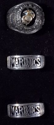 USMC Rings. USMC graduation ring, and 2 rings that have Marines across the front, dwt 14.9