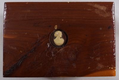Small Wooden Jewelry Box. La Marque, Texas, and a small cameo on the box.