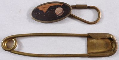 Very Large Safety Pin & Moon Keychain. Visit us on Facebook!