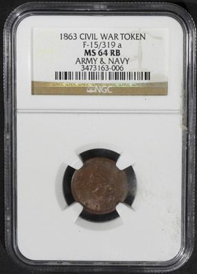 1863 Civil War Token, NGC MS-64 RB. F-15/319a. Army & Navy