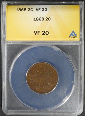 1868 2 Cent Piece, ANACS VF-20. Top rated auction house