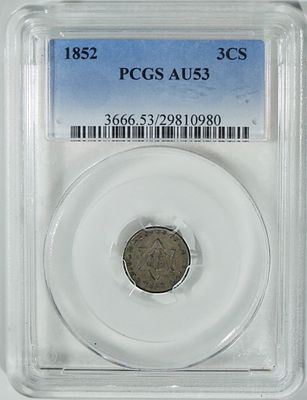1852 3 Cent Silver, PCGS AU-53. Bid with Vintage Auctions