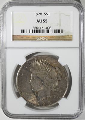 1928 Peace Dollar, NGC AU-55. Bid live now!