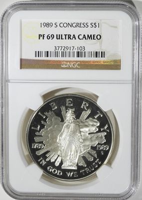 1989-S Congress Commem, NGC PF-69 Ultra Cameo. Silver Dollar