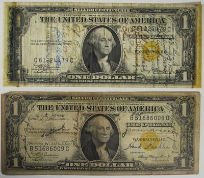 (2) 1935A $1 North Africa Silver Certs. Short snorters