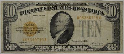 1928 $10 Gold Cert. Bid live now!