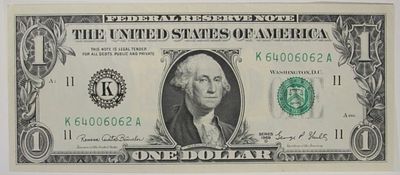 1964D $ Error Note. Front to back printing error