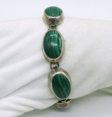 Chunky Malachite Sterling Bracelet. Chunky malachite sterling bracelet, 7.5" long. 1/2" wide. 