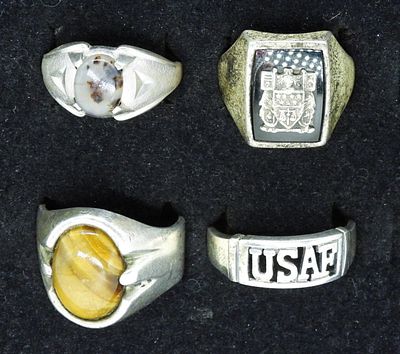 Four Sterling Men's Gemstone Rings. Four sterling men's gemstone rings. Tigers eye, Spotted 