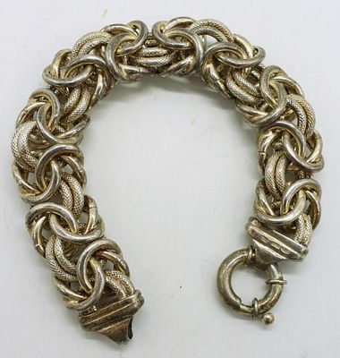 Thick Byzantine Gold Tone 925 Bracelet. Thick Byzantine Gold Tone Sterling Bracelet, 8". (40 dwt)
