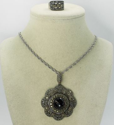 Vintage Sterling Marcasite Necklace & Ring. Vintage sterling marcasite necklace and ring. 