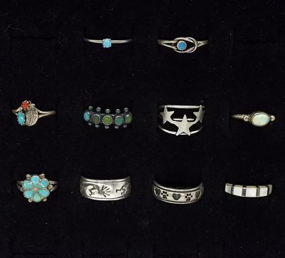 10 Petite Sterling Turquoise & More Rings. Ten petite sterling rings with turquoise, mother of 