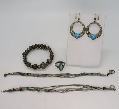 Liquid Sterling, Turquoise, Vintage 925. Two liquid sterling bracelets, 7-7.5". Sterling beaded 
